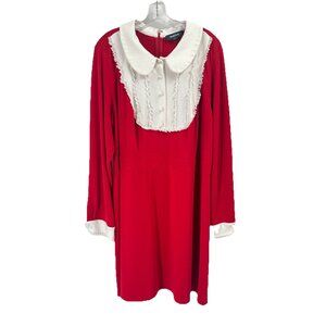 Modcloth Red Long Sleeve Dress Lace Peter Pan Collar Sz 3X Retro